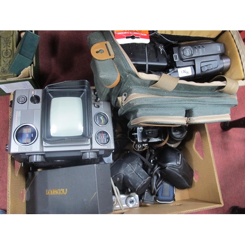 1086 - Cameras - Zenit EM with Olympic logo, Canon EO9, Pentax etc, NEC 5000 mini TV, JVC compact VHS, etc:... 