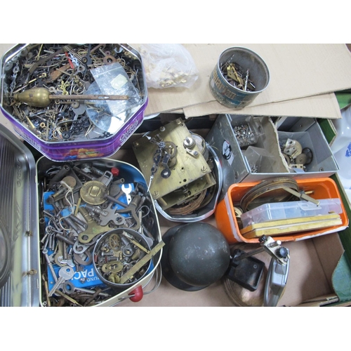 1101 - a Box of Clock Making Equipment, clock keys, clock pointers, fusee movement, screws, etc:- One Box