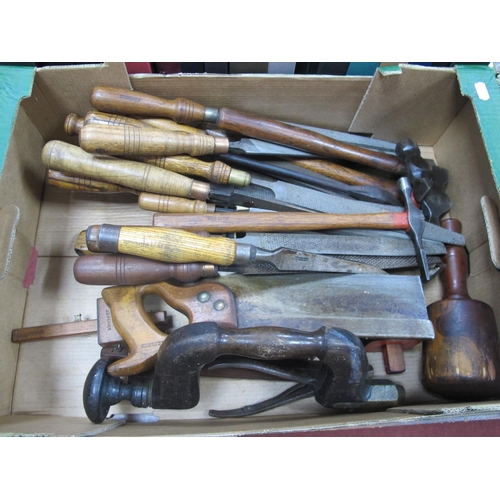 1106 - Hammers, tennon saw, gauges, chisel's, etc:- One Box