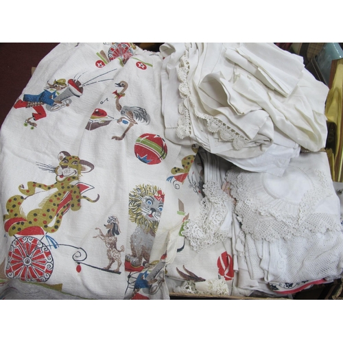 1121 - Vintage Linen Doilies, curtains, napkins, etc:- One Box.