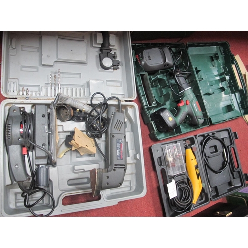 1126 - Bosch Drill, two sanders, grinding wheel discs (untested sold for parts only).