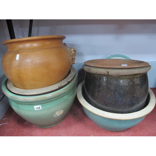 1148 - Four Glazed Pottery Planters, three terracotta effect examples, two stands.