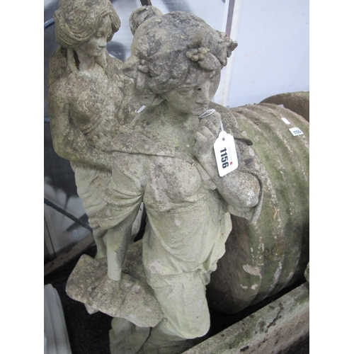 1156 - Concrete Garden Figure, of thinking lady on naturalistic base, approximately 76cm high.