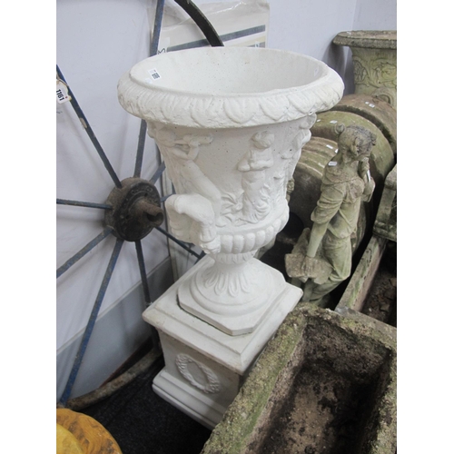 1160 - Concrete Campagna Garden Urn, painted, of classical form, on stand, approximately 96cm overall high.