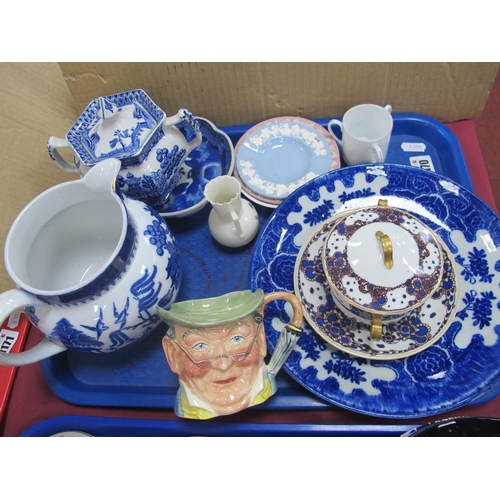 1170 - A Minton Blue-White Jug, XIX Century Oriental blue-white plate and bowl:- One Tray.