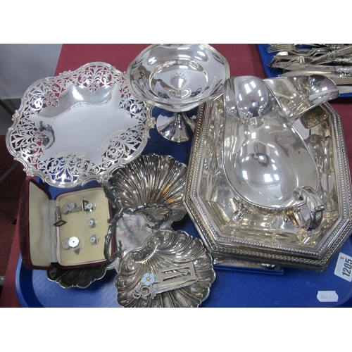 1205 - Plated Ware -  dishes with beadwork decoration, bon-bon dish, gravy boats, etc:- One Tray.