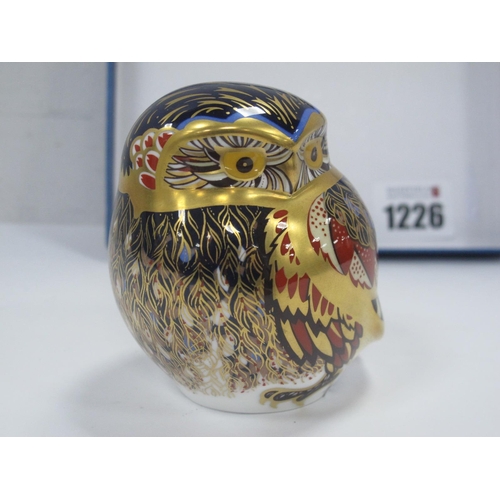 1226 - Royal Crown Derby Paperweight 'Owl', with a gold stopper 7cm high