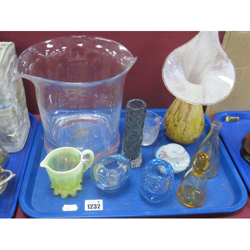 1232 - Clear Glass Two Lip Ice Bucket, Alum bay glass vase, other glassware:- One Tray