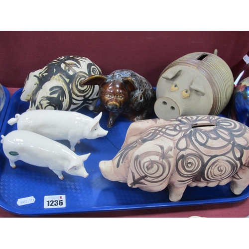 1236 - Chelsea Pottery Piggy Bank, Muggins and one other, Beswick CH Wall Queen and Boy, etc:- One Tray (6)