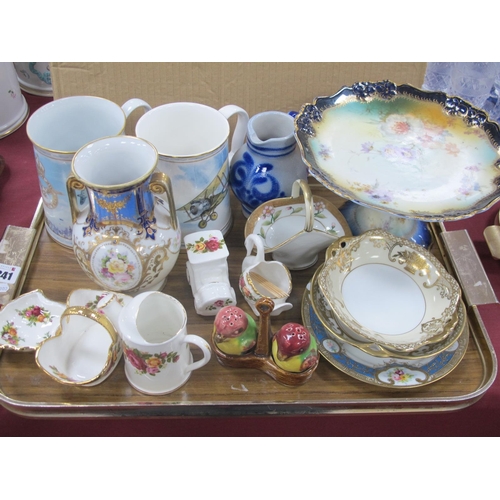 1241 - Noritake, Old Country Roses, RAF tankards, French comport, etc:- One Tray.