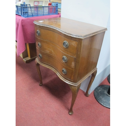 1615 - XX Century Serpentine Shaped Chest of Drawers, with three drawers, on cabriole legs, pad feet, 51cms... 