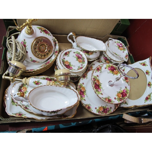 1008 - Royal Albert 'Old Country Roses' Telephone, cake stand, photo frame, posy and table ware.