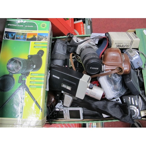 1025 - Canon Sure Shot 130u Camera, Cannon EDS 300 camera, Fujifilm camera, shooting scope etc:- One Box.