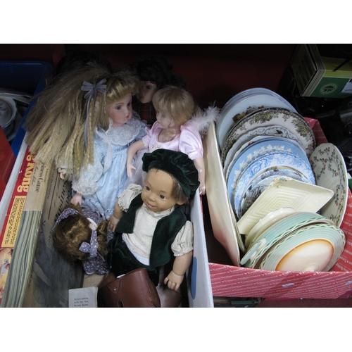 1026 - Titian Dinner Ware, Doulton, Wedgwood and other plates, dolls, games, vest cameras:- Two Boxes.