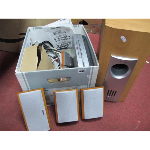 1045 - A Pioneer DVD, four small speakers medium and large examples.