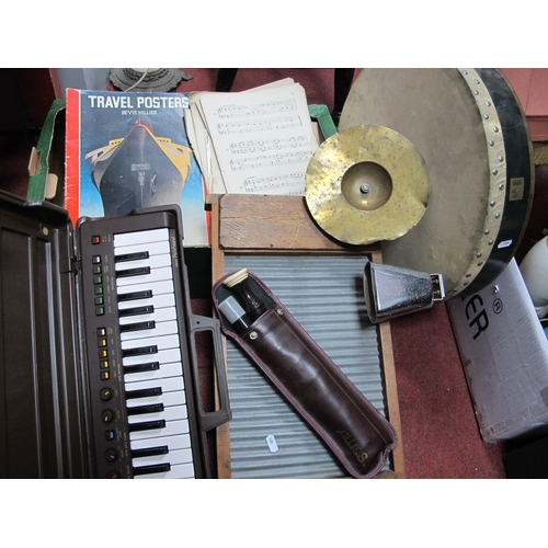 1065 - Vintage Percussion Washboard, Performance percussion drum, recorder, etc:- One Box.