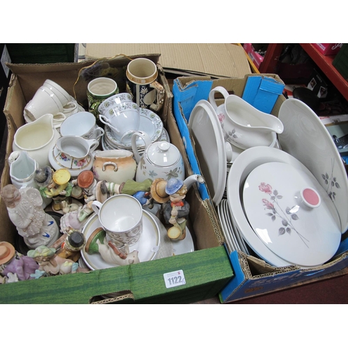 1122 - Royal Doulton 'Pillar Rose' Dinnerware, other teaware, figures etc:- Two Boxes.