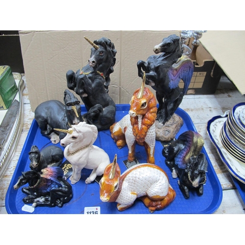 1136 - Windstone Editions Art Sculpture Figures by Mr Pena, a Unicorn's winged horse, etc:- One Tray.