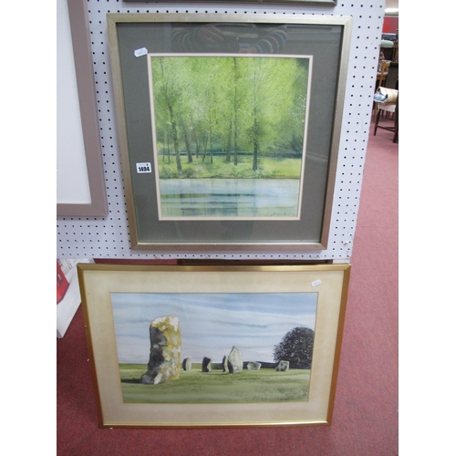 1494 - J.F Black, 'Avebury' watercolour, signed lower right, 35 x 52.5cm, another of a woodland scene. (2)