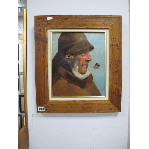 1497 - S. Tony, Portrait of a Fisherman Smoking a Pipe, signed lower right, tear to centre, 29 x 24.5cm.