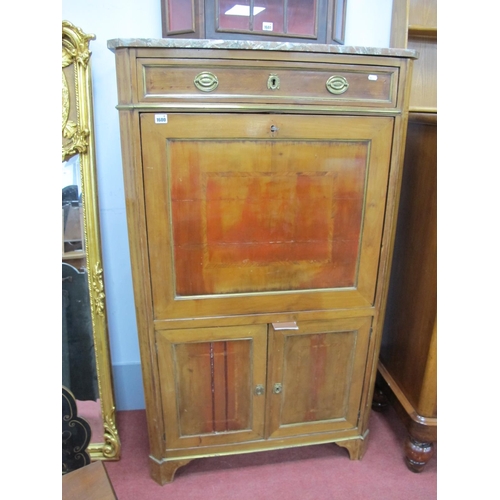 1600 - A XIX Century Continental Escritoire, with a rouge marble top, single drawer, fall front, fitted int... 