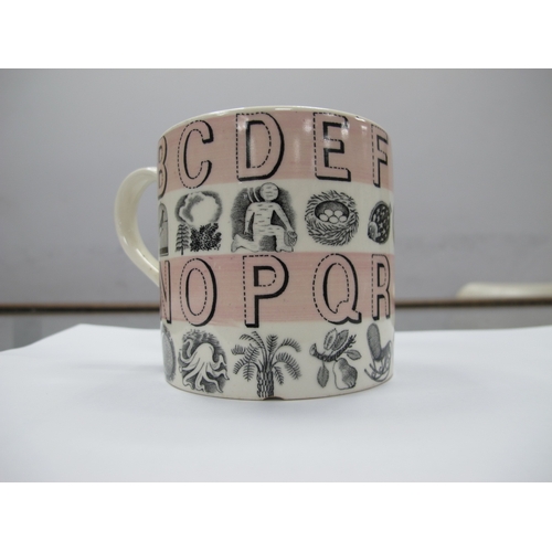 1245 - Eric Ravilious Designed Wedgwood Pottery Mug, printed with alphabet on pink bands, (chip under base ... 