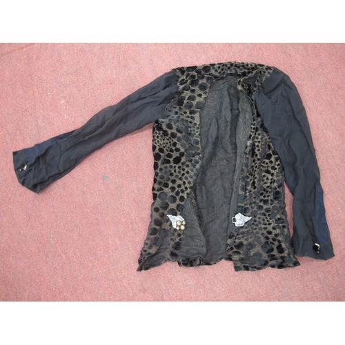 1029 - A Mid XX Century Black Jackets, black bead work costume decorations, tins, etc:- One Box.