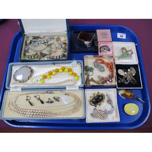 14 - Vintage and Later Costume Jewellery, including large oval panel brooch, chains and pendants, imitati... 