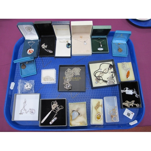 16 - 925 and Other Modern Pendants on Chains, some boxed :- One Tray