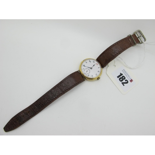 182 - Zenith; A 1920's 18ct Gold Cased Gent's Wristwatch, the (feint) signed dial with black and red Arabi... 