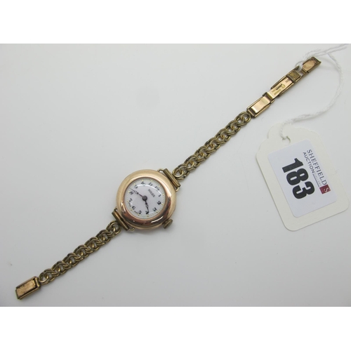 183 - Rolex; A Vintage 9ct Gold Cased Ladies Wristwatch, the signed white dial with black Arabic numerals,... 