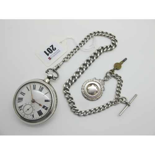 201 - A Hallmarked Silver Cased Pair Case Pocket Watch, the white dial with black Roman numerals and secon... 