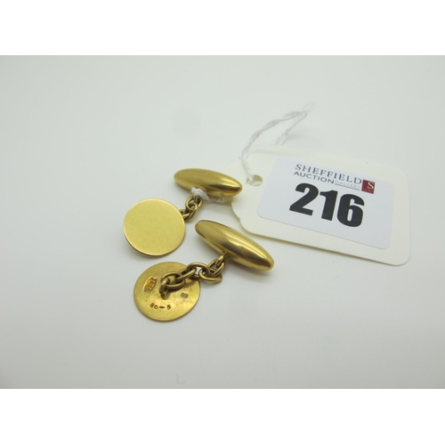 216 - A Pair of Vintage Cufflinks, the plain circular panels stamped 