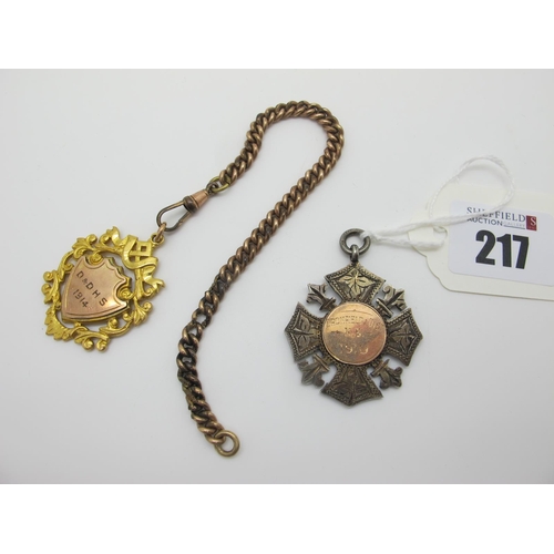 217 - A Gold Plated Curb Link Part Chain, suspending an openwork medallion pendant, inscribed and dated 