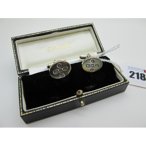 218 - A Pair of Modern Hallmarked Silver Cufflinks, Carrs of Sheffield, Sheffield 2002, the oval panels be... 