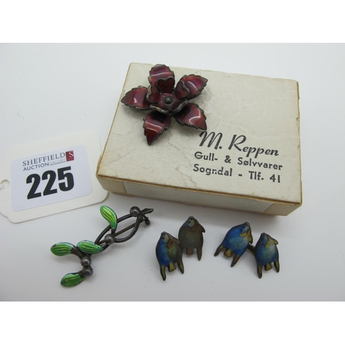 225 - A Pair of Vintage Enamel Novelty Fish Cufflinks, (indistinctly stamped) a Charles Horner Chester hal... 