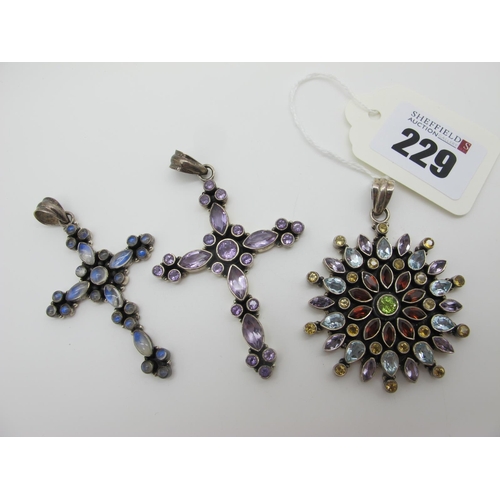 229 - A Modern Moonstone Inset Cross Pendant, stamped 