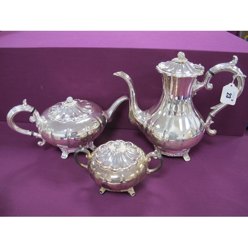 23 - A Viners Silver Plated Three Piece Tea Set, each of lobed form with gourd finial. (3)