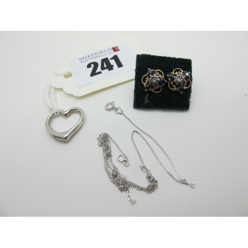 241 - A Modern Open Heart Pendant, on a fine chain, pair of cluster stud earrings.