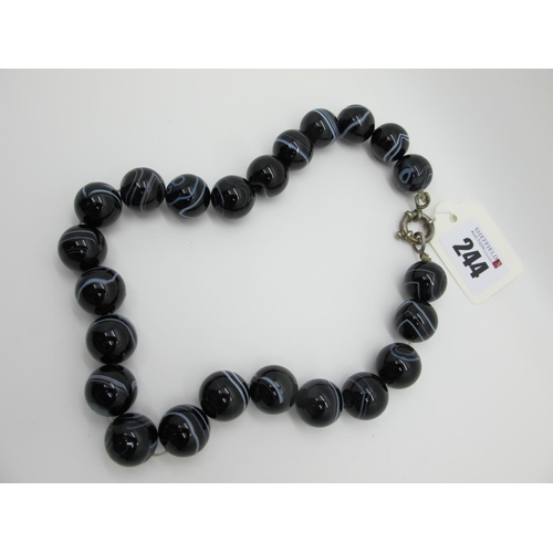 244 - A Vintage Single Strand Banded Agate Large Bead Necklace, (in need of re-stringing).