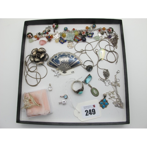 249 - Modern Chinese Charm Style Bracelet, suspending numerous drops, a green and white Wedgwood Jasperwar... 