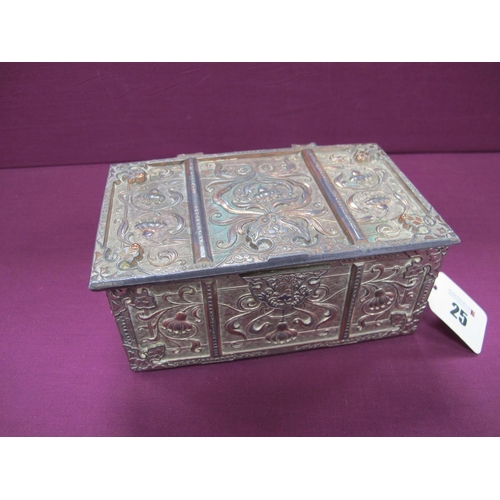 25 - An Art Nouveau Style Embossed White Metal Chest, wooden interior 15.5cm wide, 7cm high, 9cm deep.