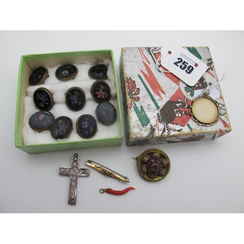 259 - A Decorative XIX Century Locket Back Circular Brooch, with collet set highlights and glazed locket v... 