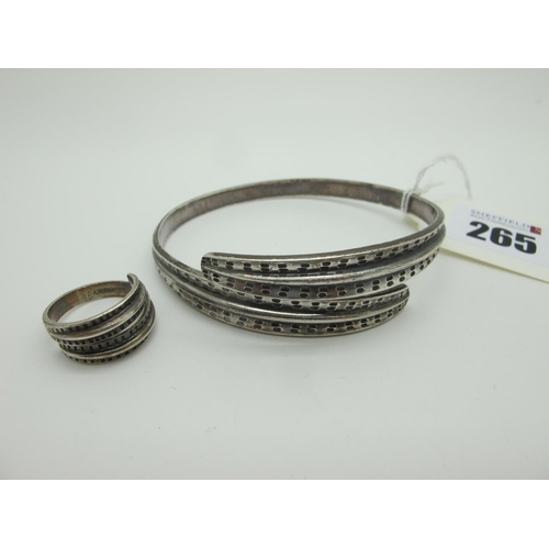265 - David Andersen; A Modern Norwegian 'Saga Collection' Bangle, of crossover textured design, stamped 