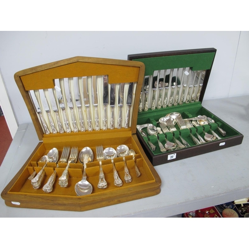 27 - Two Wooden Canteen Cases of Assorted Kings Pattern Plated Cutlery. (2)