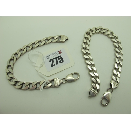 275 - Two Solid Flat Curb Link Bracelets, stamped 