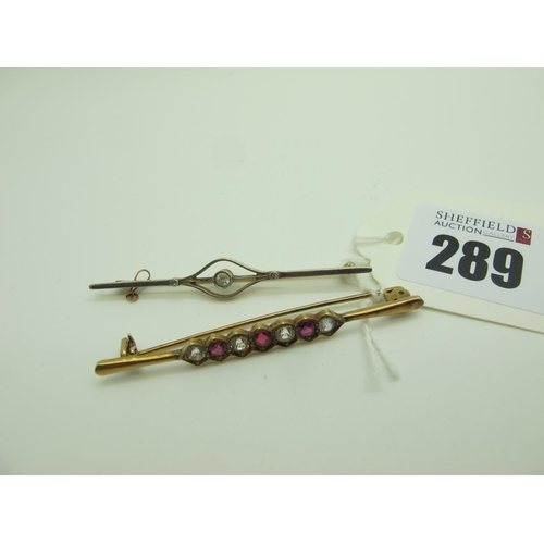 289 - A Seven Stone Bar Brooch, alternately set; together with an Edwardian diamond set bar brooch. (2)
