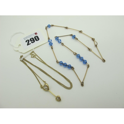 290 - A Modern 9ct Gold Dainty Necklace, suspending heart drop; together with a vintage necklace. (2)