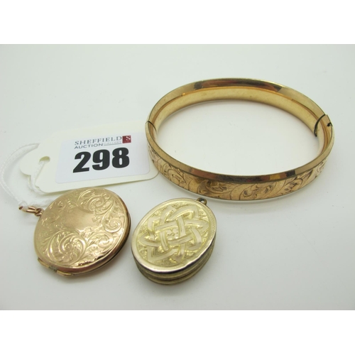298 - Vintage '9ct Back & Front' Circular Locket Pendant, together with a Victorian oval locket pendant an... 