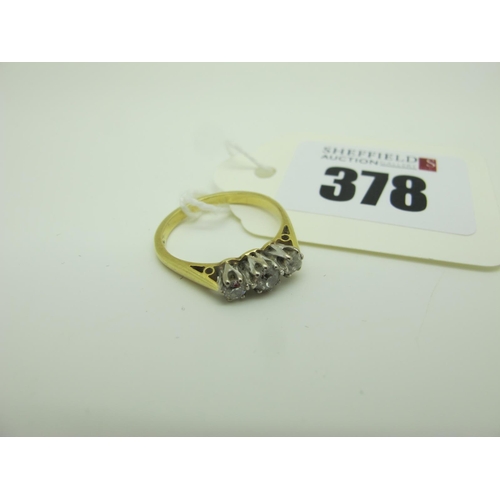 378 - A Three Stone Diamond Ring, claw set with old cut stones stamped 